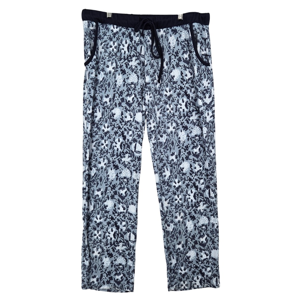 Lucky Brand LARGE Blue Floral Knit Pajama Lounge Pants Womens Relaxed Drawstring